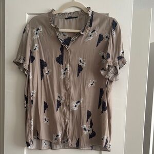 Elie Tahari Beige Blouse with Crane Print